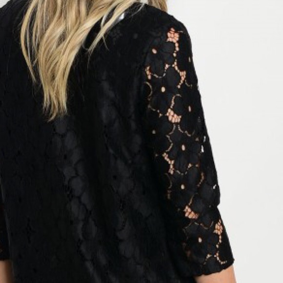 Black Crochet 3/4 Sleeve Shift Dress - Picture 6 of 6